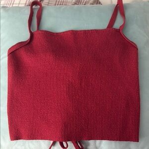 Red Ribbed Crop Camisole with Tie Back